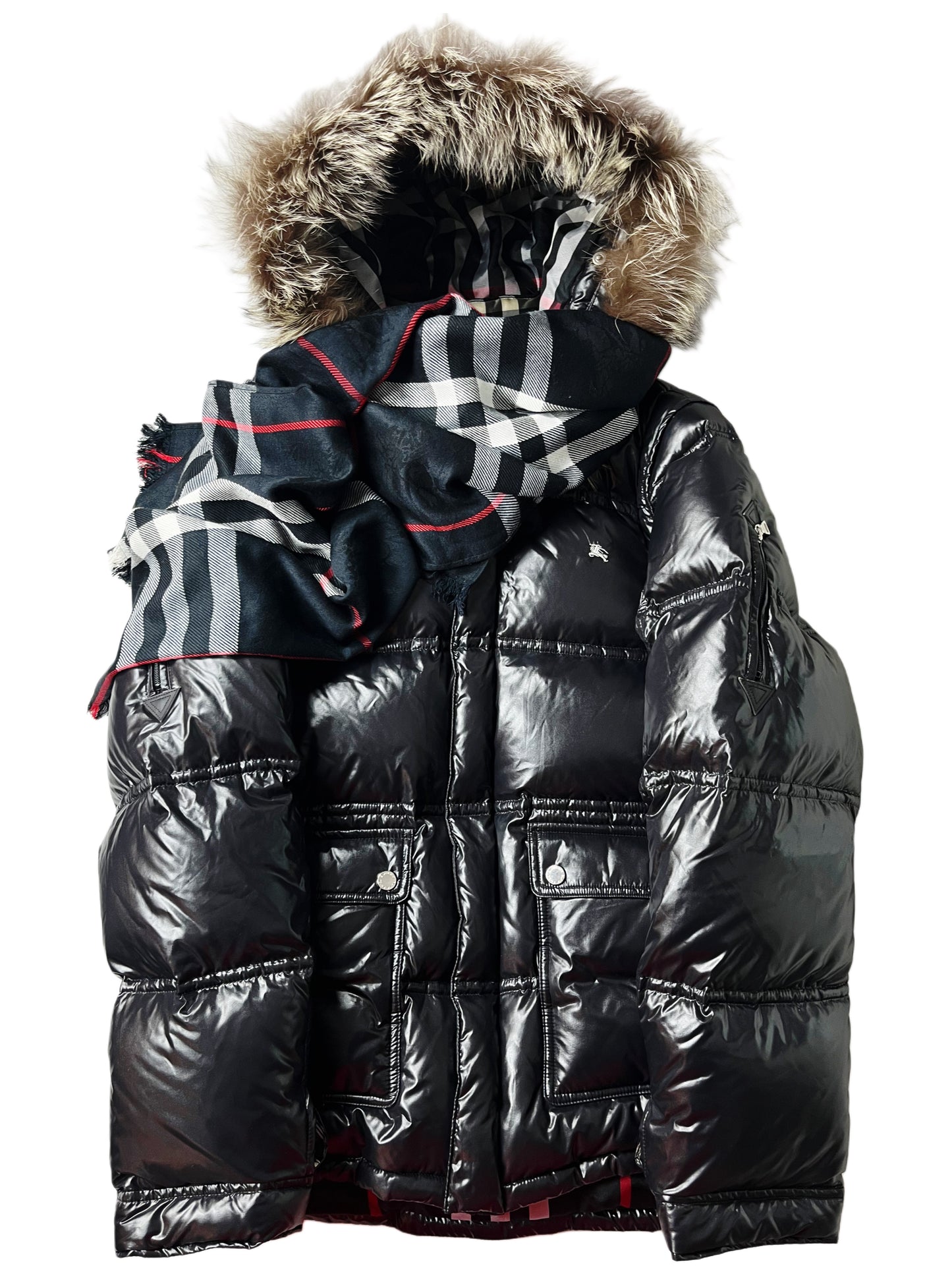 00’s BURBERRY made in Japan real fur down jacket (L/LL) - black