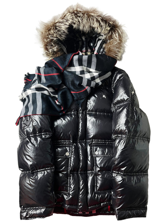 00’s BURBERRY made in Japan real fur down jacket (L/LL) - black