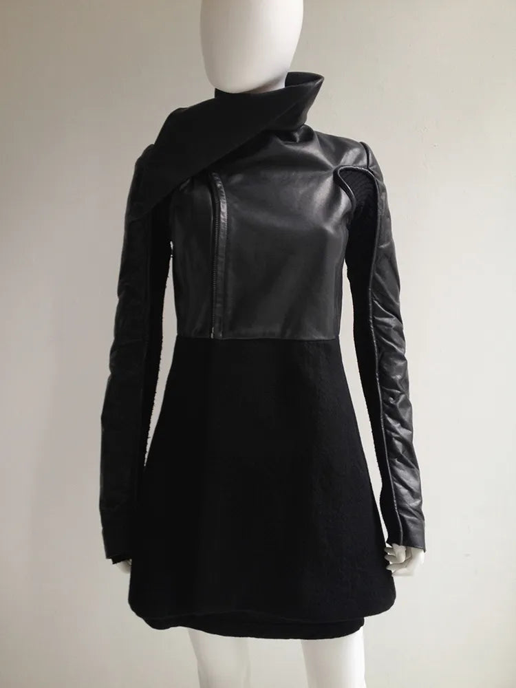2010 Rick Owens GLEAM leather & cashmere dress jacket - size IT 42 - black