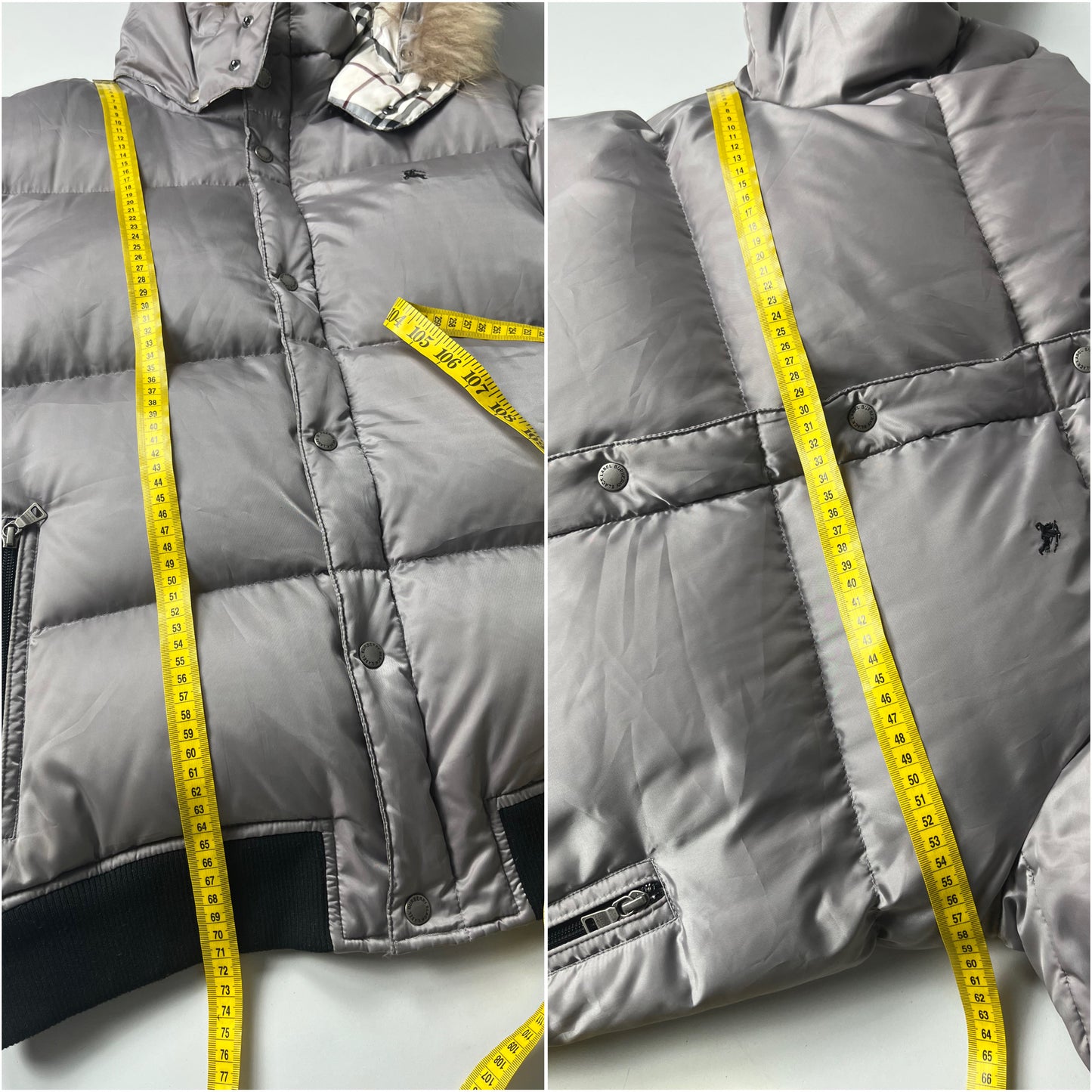 00’s BURBERRY made in Japan real fur down jacket (L/XL) - silver grey