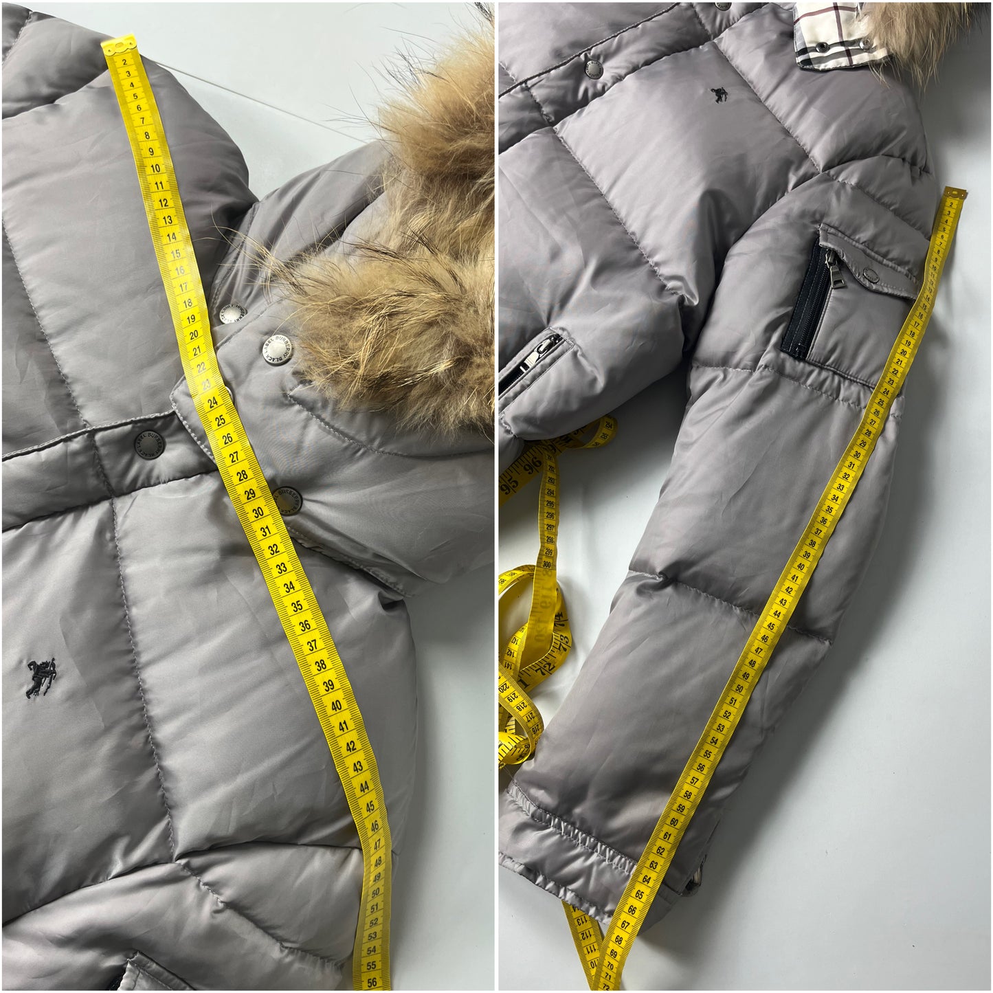 00’s BURBERRY made in Japan real fur down jacket (L/XL) - silver grey