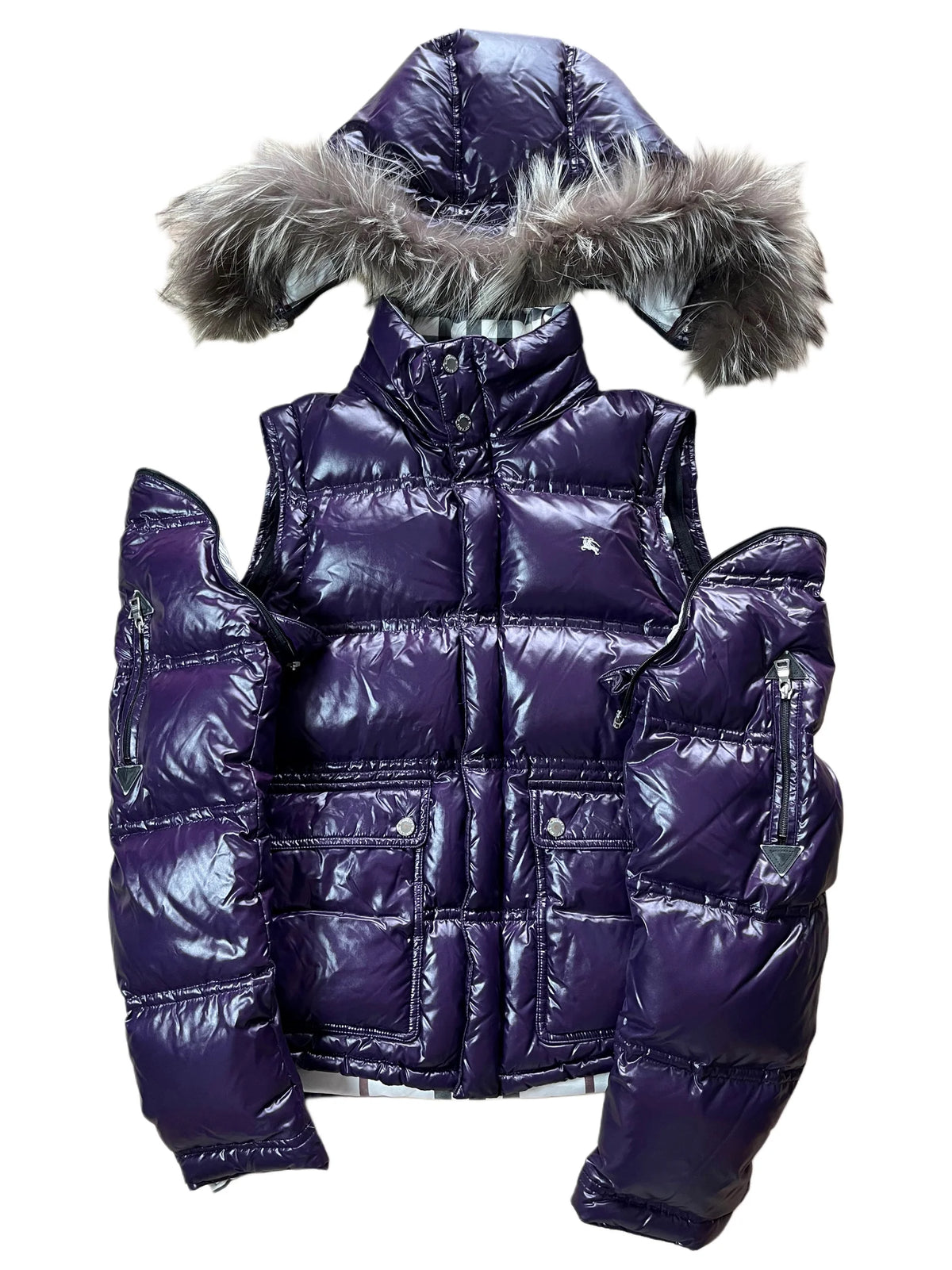 00’s BURBERRY Black Label real fur down jacket (XS/S) - purple