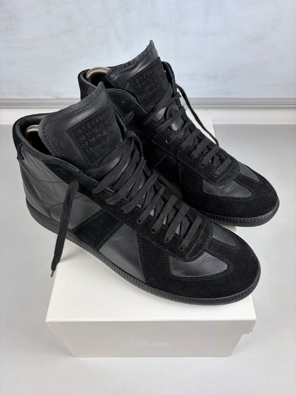 Maison Margiela Replica high top leather & suede gats - eu 42 / us 9 / uk 8 - black