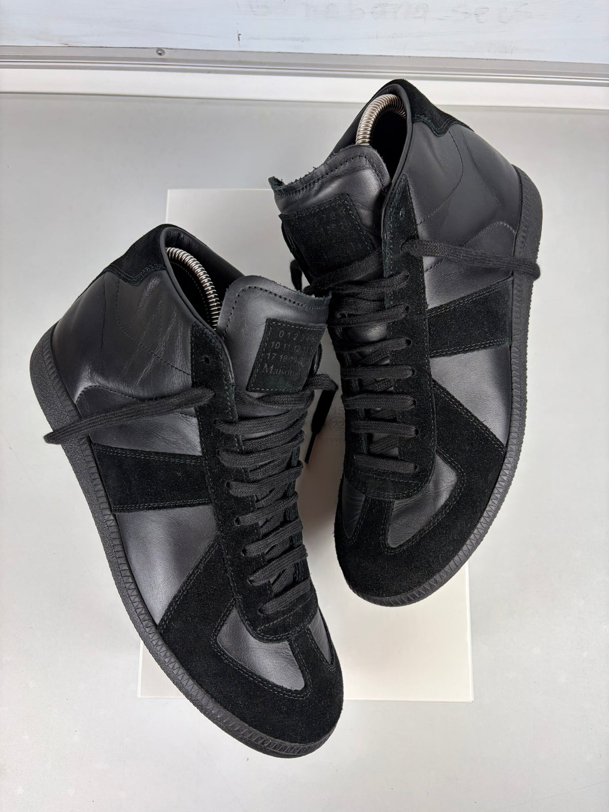 Maison Margiela Replica high top leather & suede gats - eu 42 / us 9 / uk 8 - black