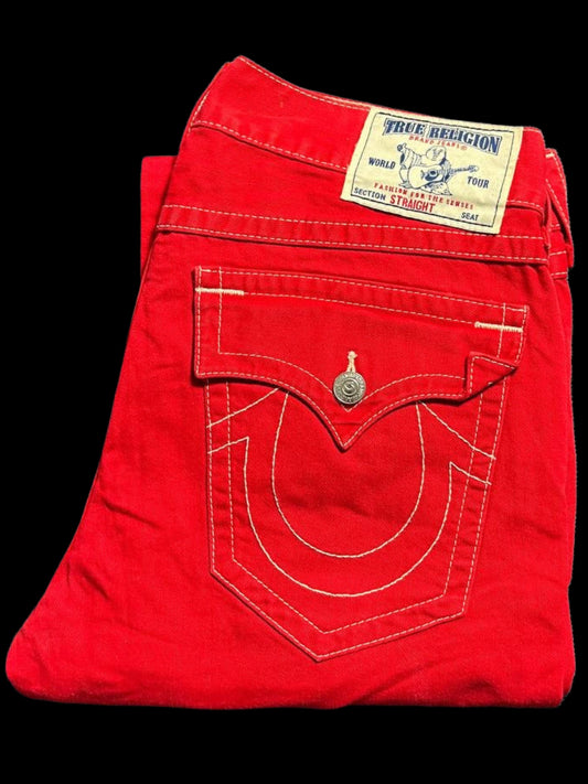 TRUE RELIGION STRAIGHT RED BILLY JEANS (36)